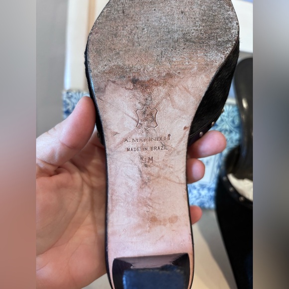 Vintage A. Marinelli black calf hair mules pointed toe silver tone studs - Picture 5 of 7